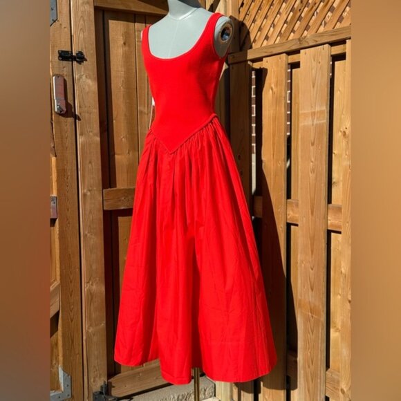🆕 RONNY KOBO 🧿 NWT Verda Red Stretch Knit Dress, Poplin Skirt - Sz M - Picture 5 of 13